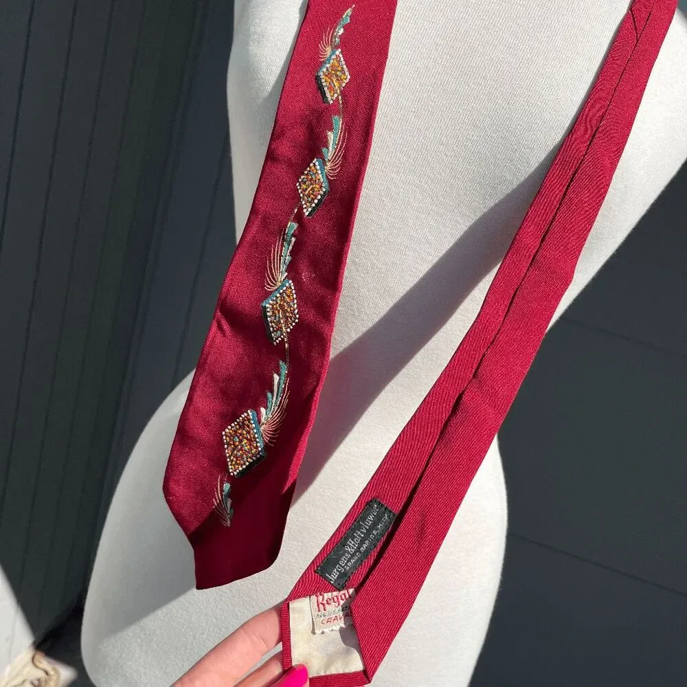 VTG Hand Painted Necktie Burgess & Holt Maurer Mid Century Atomic Novelty Tie
